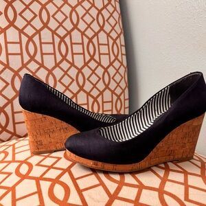 Covington Navy Wedge Cork Heels with Classic Design